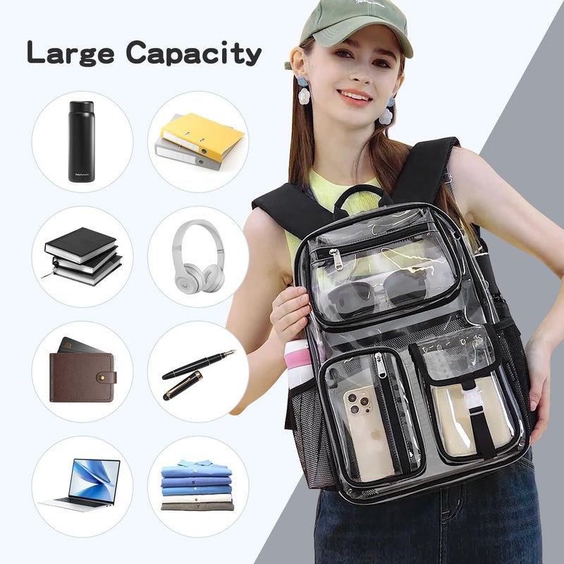 Cusangel Clear X-Large Backpack Heavy Duty Clear BookBag,17.5inch TPU Large Capacity See Through Backpack for Sport Events,Travel,Plastic backpacks for 15age+ - Image 3